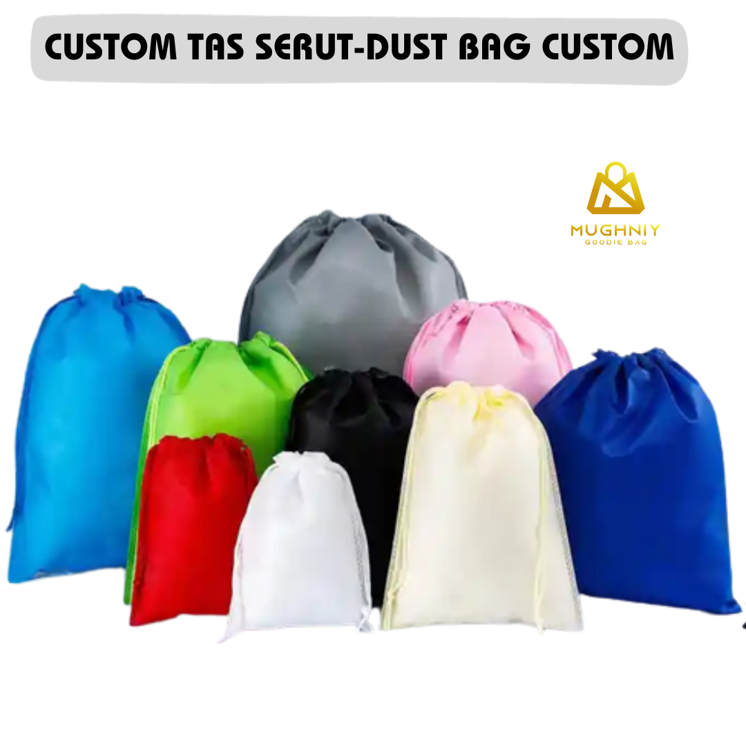(20x30) Tas Serut Custom / Dust Bag / Tas Serut Promosi dan Gift Bahan Spunbond 75 gram sablon 1 warna 1 sisi