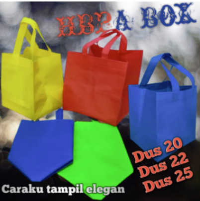 ( 24X22X28) untuk Dus 22x22 Tas Box Kotak / Tas Take Away Bahan Spunbond 75 gram include sablon 2 warna dan 1 sisi