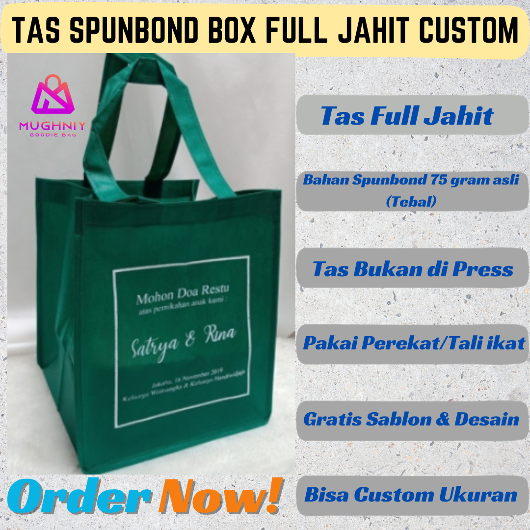 (24x24x27) Dus 22x22 Tas Box Dus Jahit Custom / Tas Nasi Box Bahan Spunbond 75 gram include sablon 1 warna dan 1 sisi