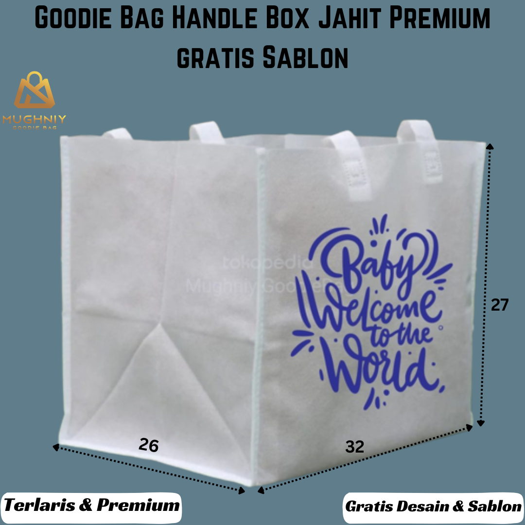(32x26x27) Goodie Bag Handle Box Semi Jahit include sablon 1 warna dan 1 sisi