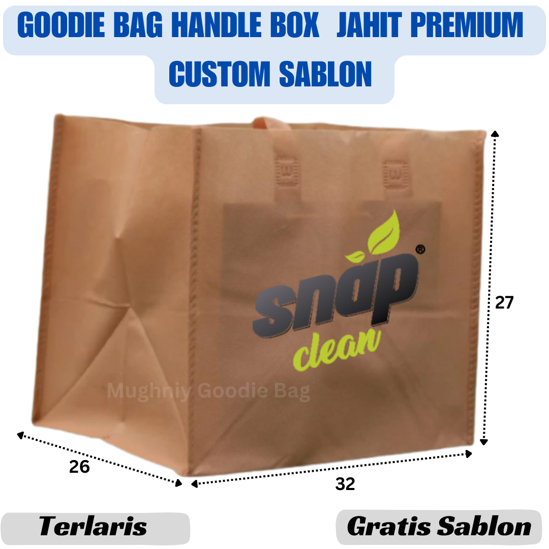 (32x26x27) Goodie Bag Handle Box Semi Jahit include sablon 2 warna dan 1 sisi