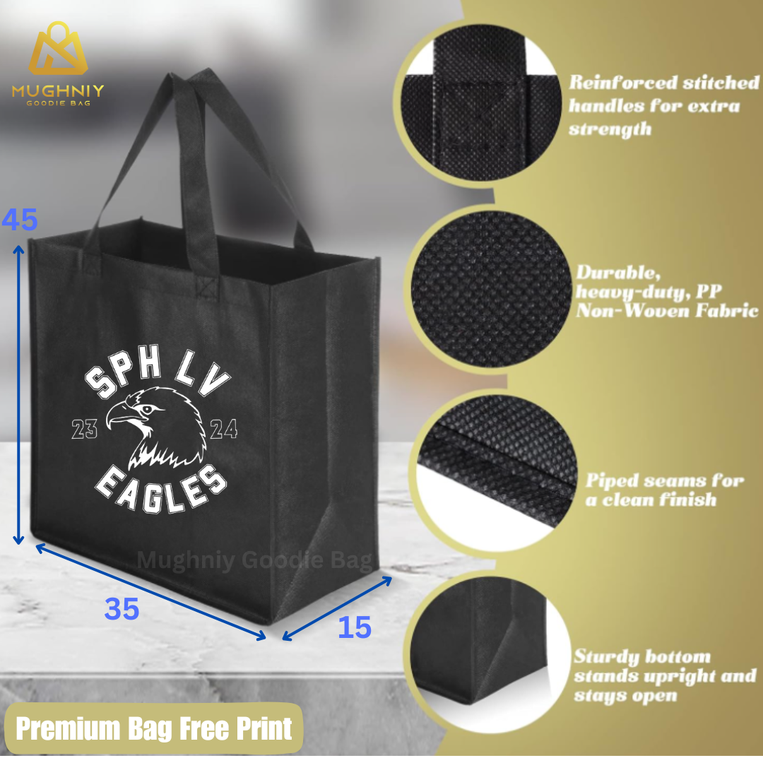 (35x45x15) Potrait Goodie Bag Jahit Custom Bahan Spunbond 100 gram include sablon 1 warna