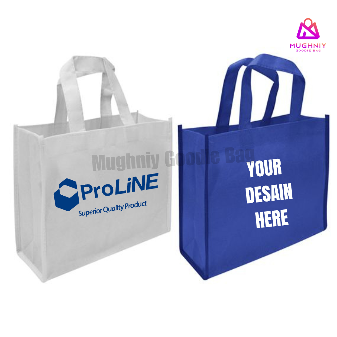 (25x35x10) Landscape Goodie Bag Jahit Bahan Spunbond 100 gram include sablon 1 warna dan 1 sisi
