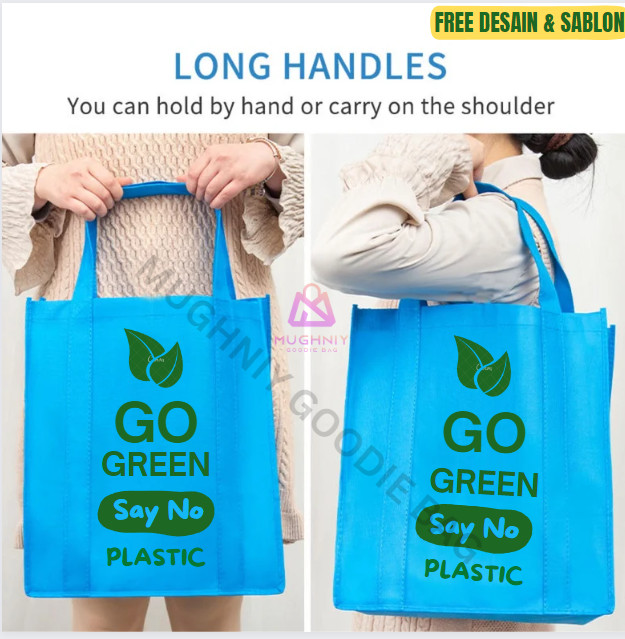 (40x45x20) Jumbo Goodie Bag Belanja Custom Bahan Kain Spunbond 100 gram include sablon 1 warna dan 2 sisi ( Bolak Balik)