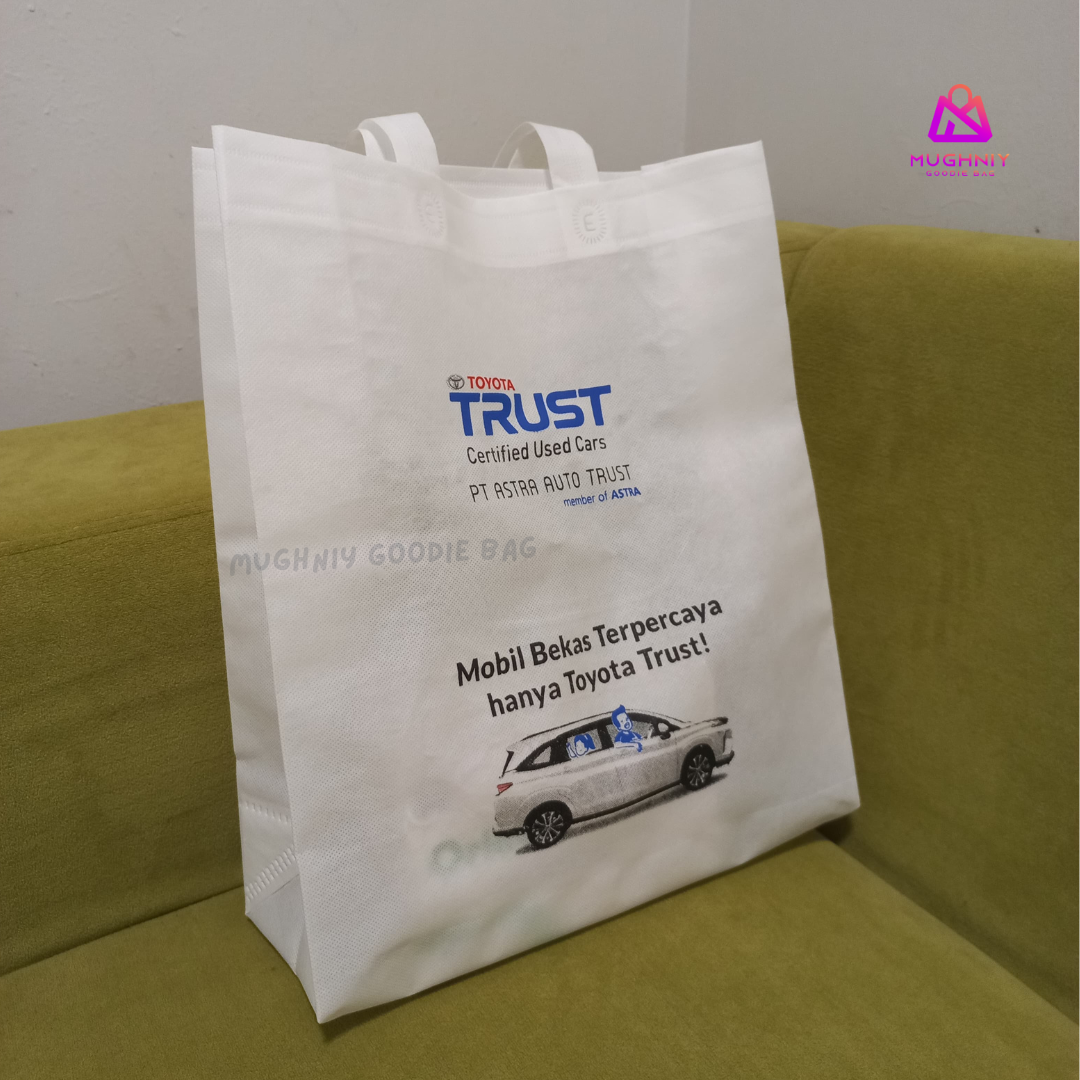 (35X46X12) Jumbo Tas Spunbond Promosi model HBPA / Goodie Bag Bahan Kain Spunbond tebal 75 gram cetak DTF Full Color Area A4 1 sisi