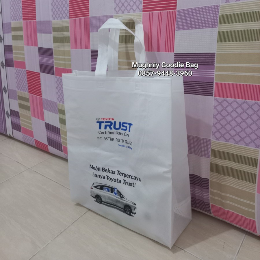 (35X46X12) Jumbo Tas Spunbond Promosi model HBPA / Goodie Bag Bahan Kain Spunbond tebal 75 gram cetak DTF Full Color Area A4 1 sisi