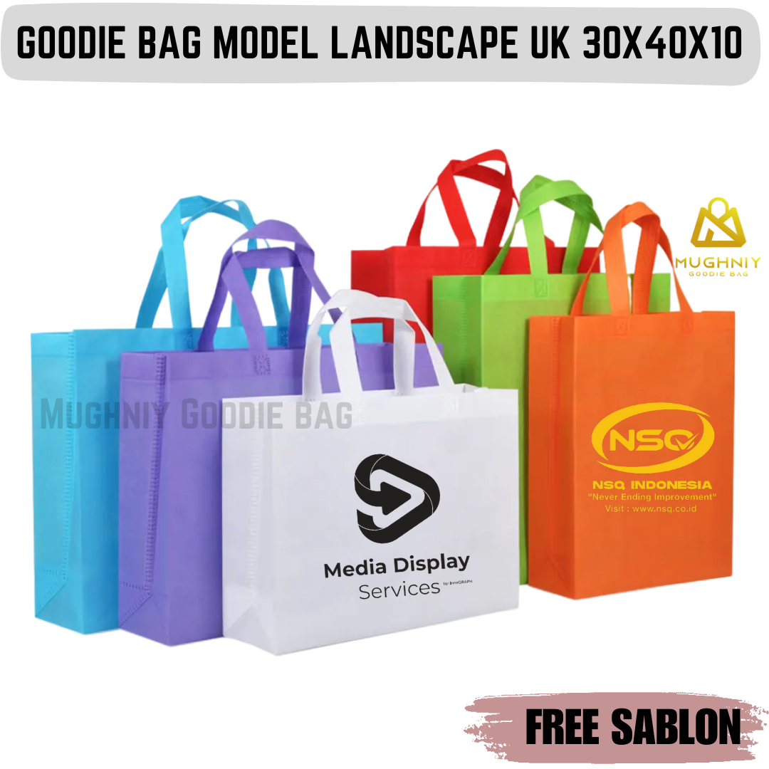 (30x40x10) Landscape Tas Spunbond Promosi model HBPA / Goodie Bag Bahan Kain Spunbond tebal 75 gram include sablon 1 warna 2 sisi (Bolak Balik )