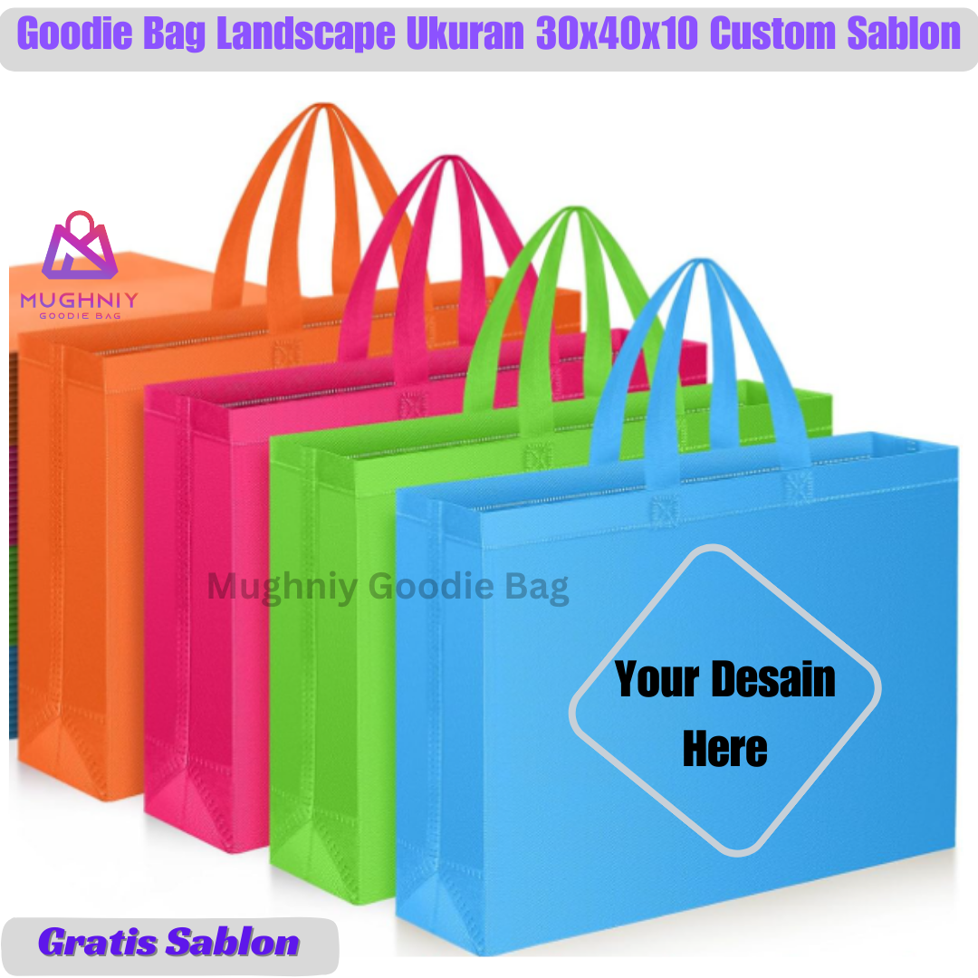 (30x40x10) Landscape Tas Spunbond Promosi model HBPA / Goodie Bag Bahan Kain Spunbond tebal 75 gram include sablon 1 warna 2 sisi (Bolak Balik )