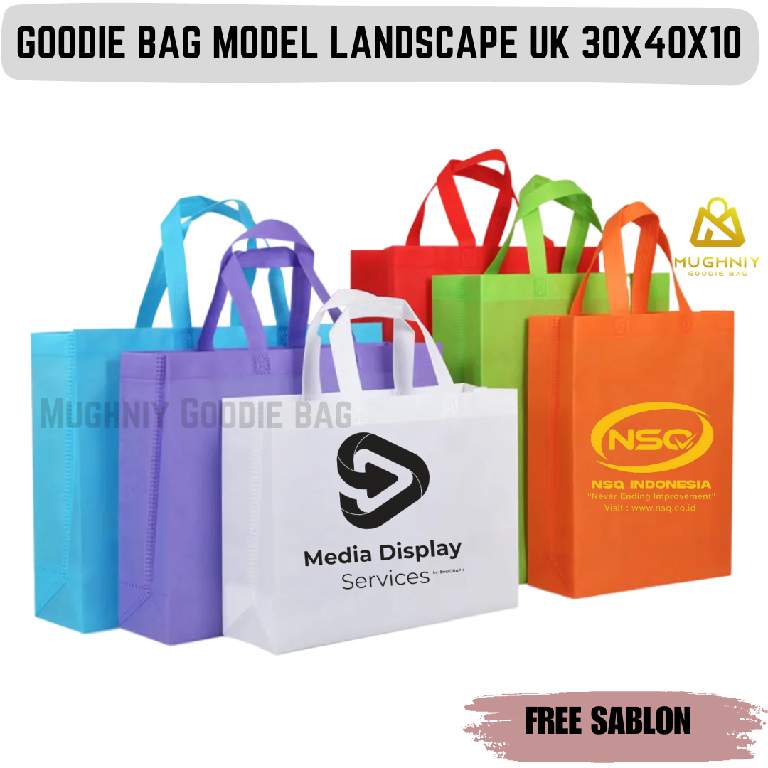 (30x40x10) Landscape Tas Spunbond Promosi model HBPA / Goodie Bag Bahan Kain Spunbond tebal 75 gram include sablon 2 warna 1 sisi (Bolak Balik )