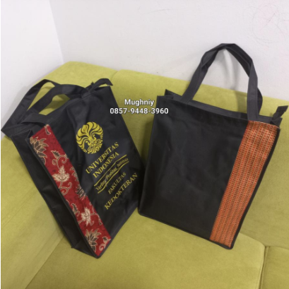 (30x40x10) Tote Bag Premium Bahan Mikro motif Batik Vertikal Pakai Penutup Resleting include Sablon 1 warna 1 sisi