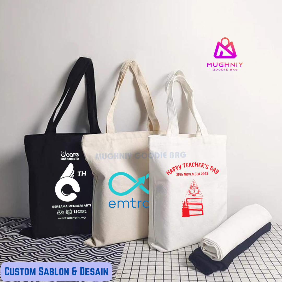 (30x40) Tote Bag Kain Kanvas Terpal - Tote Bag Polyester - Canvas Bag Custom Sablon 1 Warna tinta dan 1 sisi