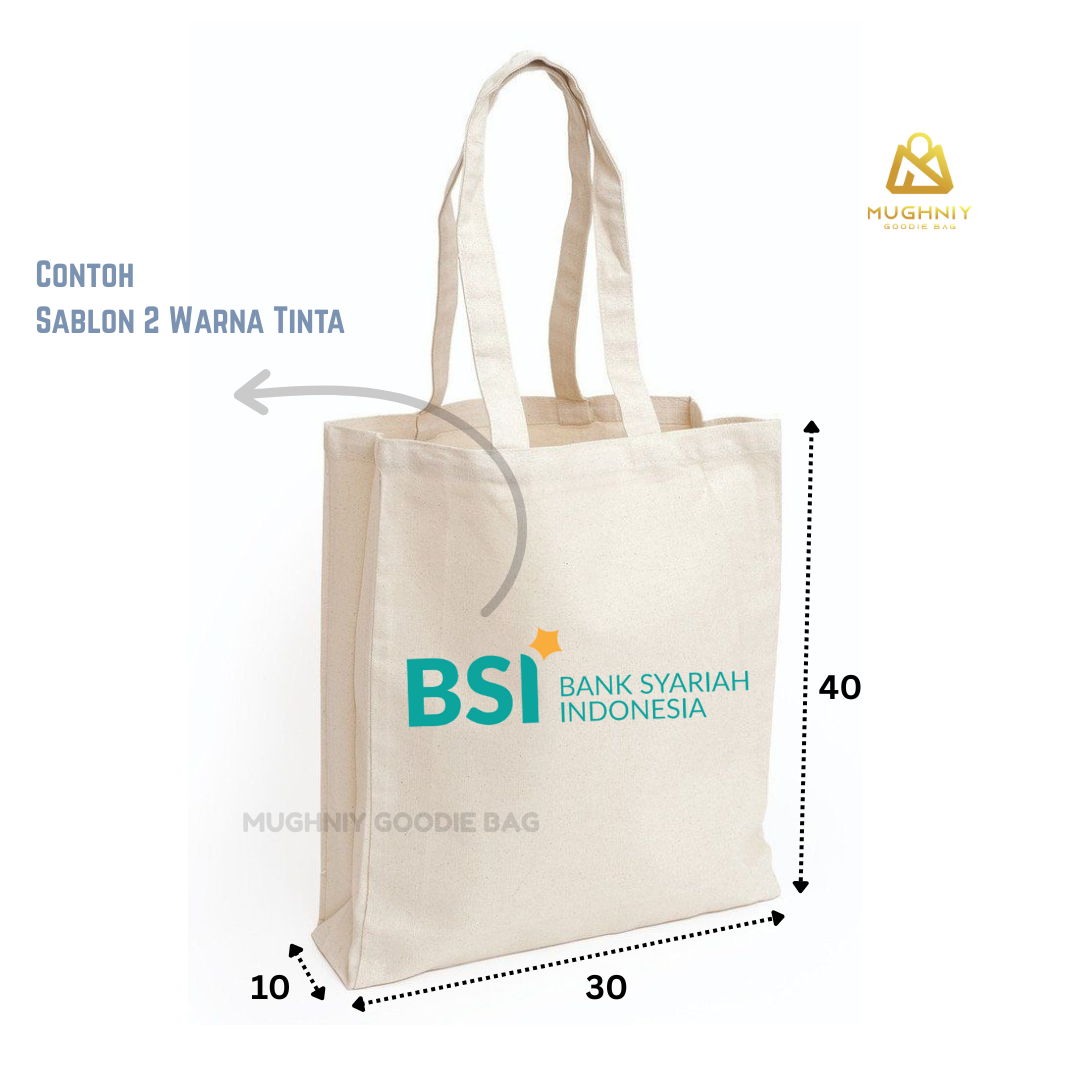 (30x40x10) Tote Bag Kain Kanvas Terpal Cetak 2 warna  dan 1 sisi - Tote Bag Polyester - Canvas Bag Custom 