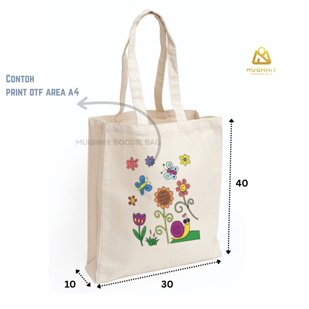(30x40x10) Tote Bag Kain Kanvas Terpal Cetak Printing Full Color A4 dan 1 sisi - Tote Bag Polyester - Canvas Bag Custom 