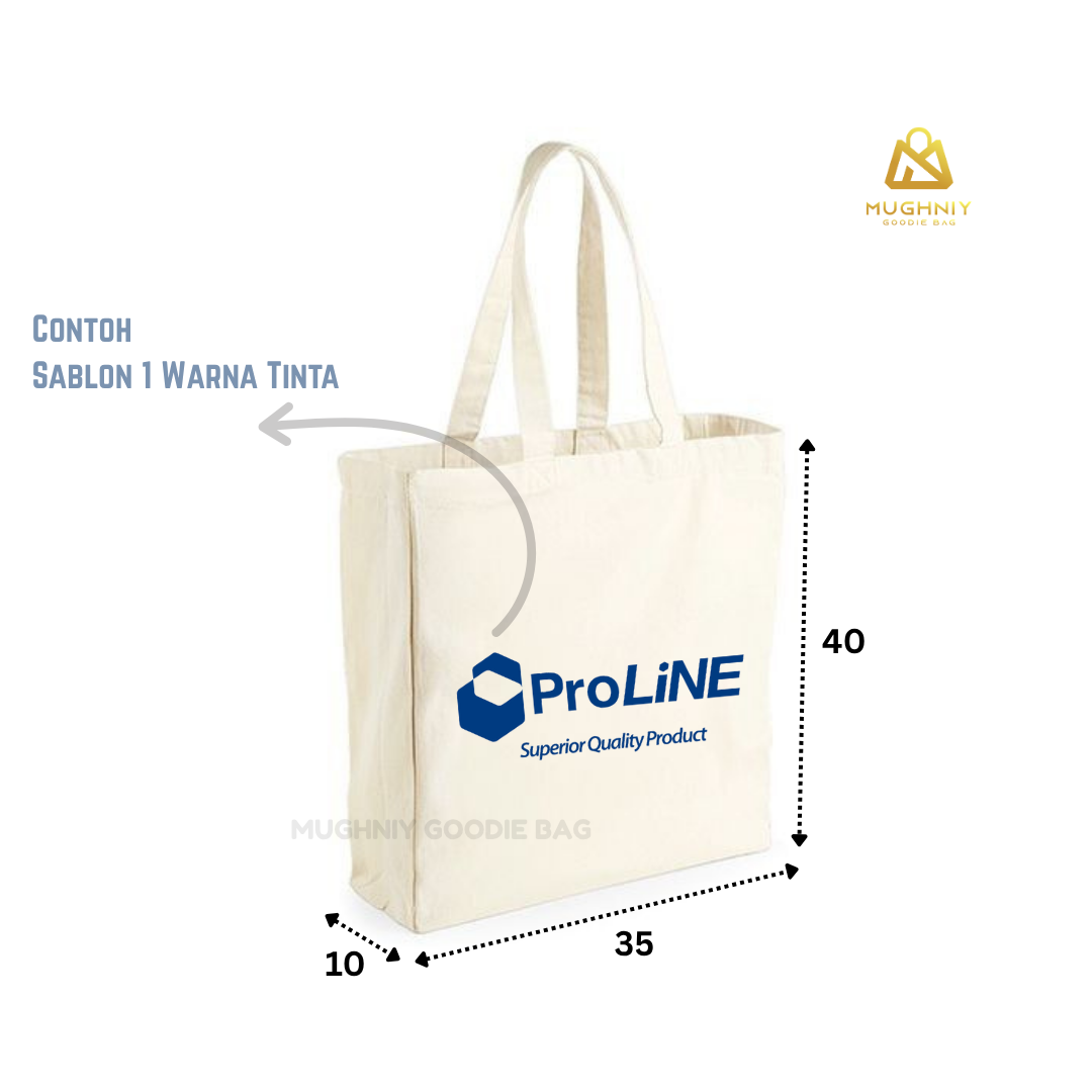 (35x40x10) Tote Bag Kain Kanvas Terpal Cetak Sablon 1 warna dan 1 sisi - Tote Bag Polyester - Canvas Bag Custom 