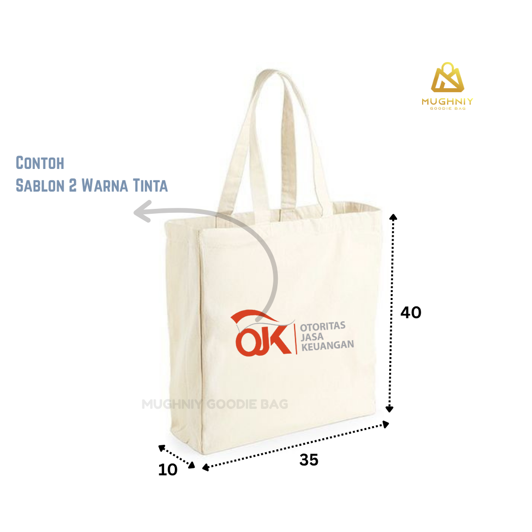 (35x40x10) Tote Bag Kain Kanvas Terpal Cetak 2 warna  dan 1 sisi - Tote Bag Polyester - Canvas Bag Custom 