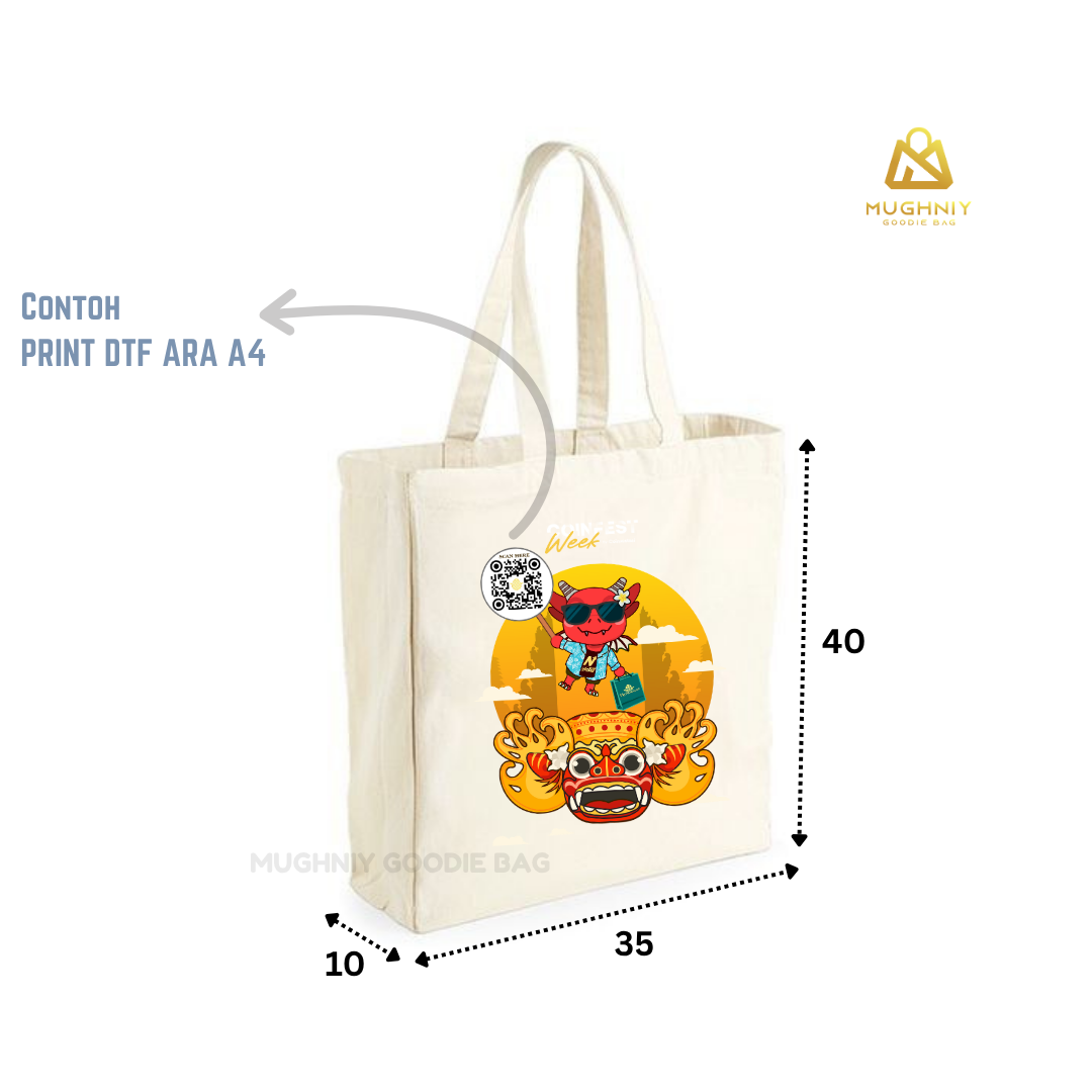 (35x40x10) Tote Bag Kain Kanvas Terpal Cetak Printing Full Color A4 dan 1 sisi - Tote Bag Polyester - Canvas Bag Custom 
