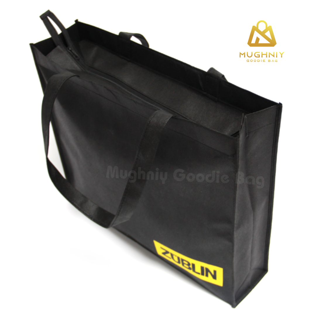 (40x30x10) Landscape Tas Resleting Goodie Bag Jahit Bahan Kain Spunbond Non Woven 100 gram include sablon 1 warna dan1  sisi