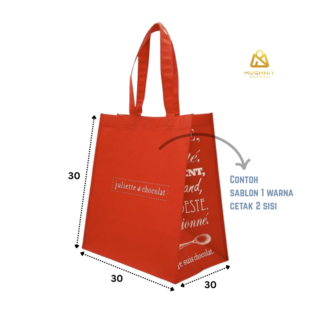 (30x30x30) Tas Goodie Bag Box Kotak Bahan Kain Spunbond 75 Gram include sablon 1 warna 2 sisi 