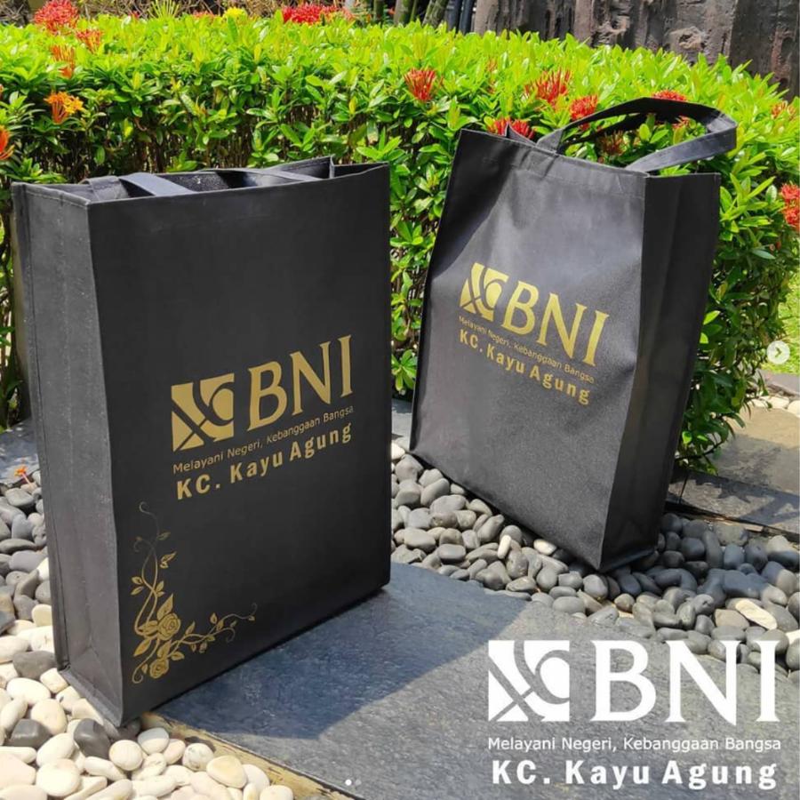 (30x40x10) Tas D600 - Goodie Bag Jahit Premium Kain Dinier 600 - Tote Bag Bahan Polyester 600D Sablon 1 warna dan 2 sisi ( Bolak Balik)