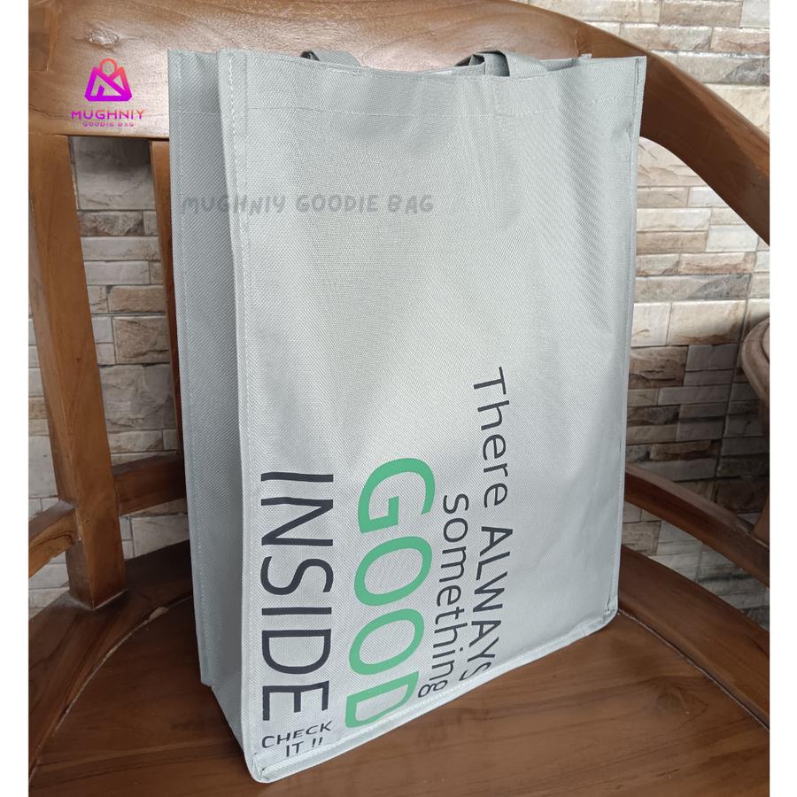 (30x40x10) Tas D600 - Goodie Bag Jahit Premium Kain Dinier 600 - Tote Bag Bahan Polyester 600D Sablon 2  warna dan 1 sisi 