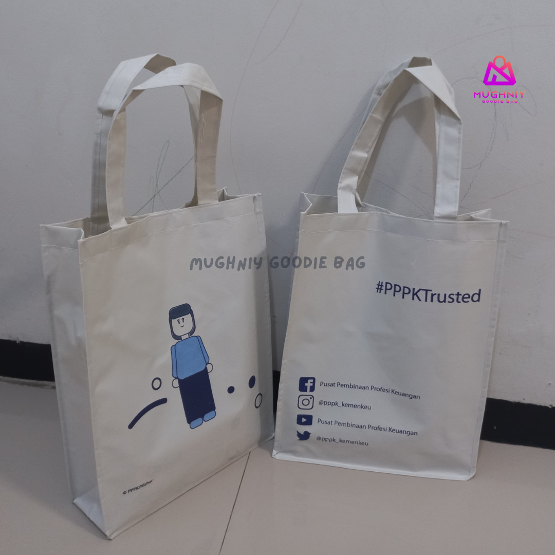 (30x40x10) Tas D600 - Goodie Bag Jahit Premium Kain Dinier 600 - Tote Bag Bahan Polyester 600D include Sablon 3 warna dan 1 sisi 