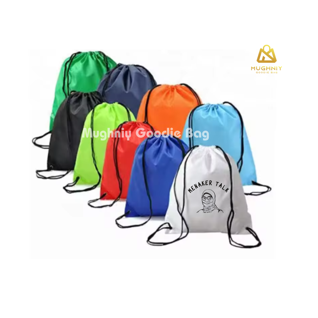Tas Serut Ransel Drawstring Bag ukuran 33x43 Bahan Kain Taslan Premium Include sablon 1 warna 1 sisi