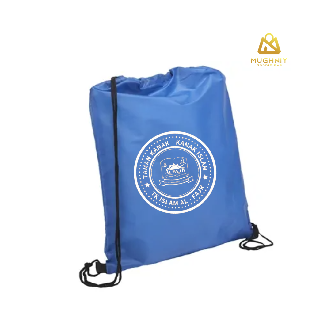 Tas Serut Ransel Kain Parasut Tebal - Drawstring Bag ukuran 33x43 Bahan  Include sablon 1 warna 1 sisi