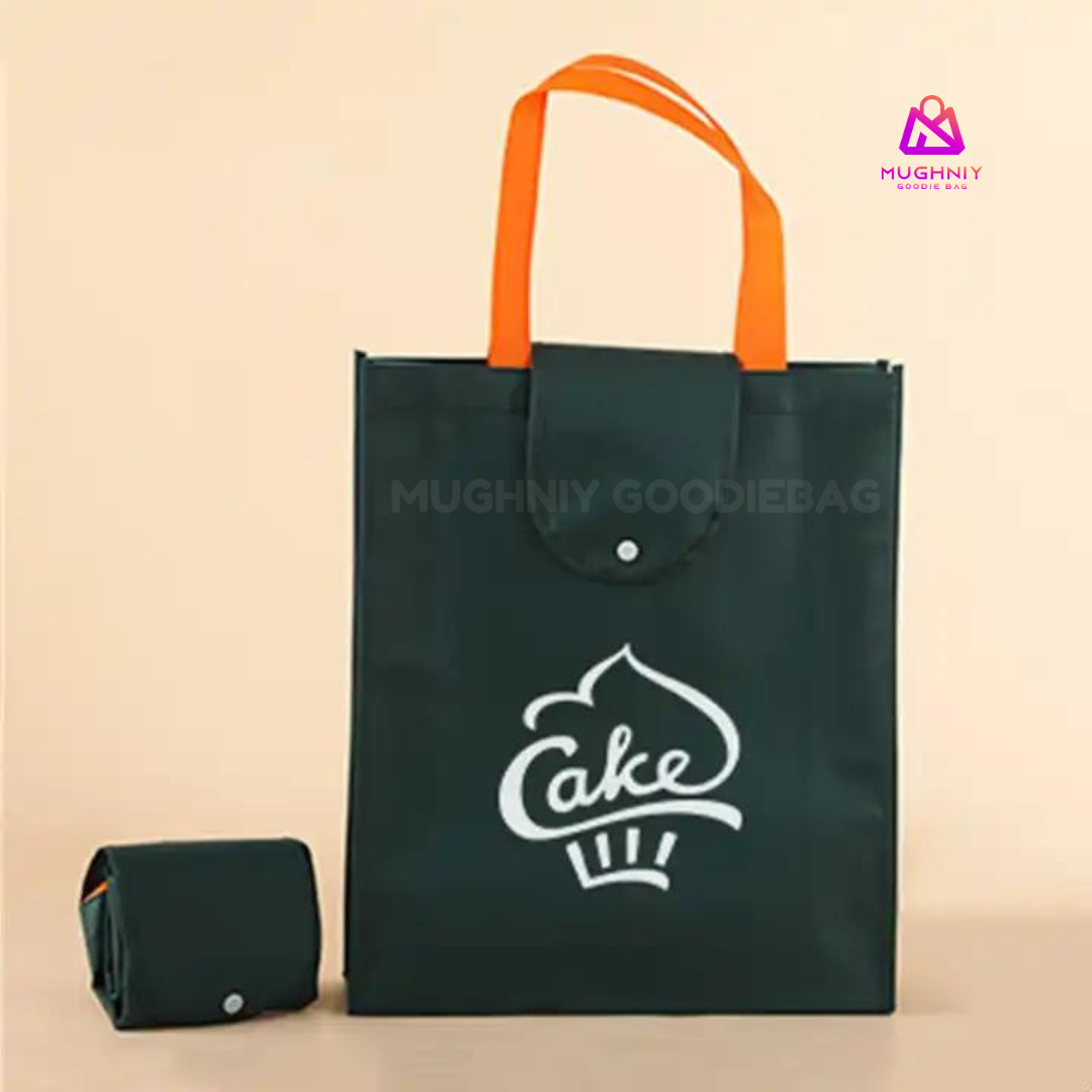 (30x40x10) Foldable Bag Tipe Kancing - Tas Lipat Custom Tutup Atas Bahan Spunbond 100 gram sablon 1 warna 2 sisi