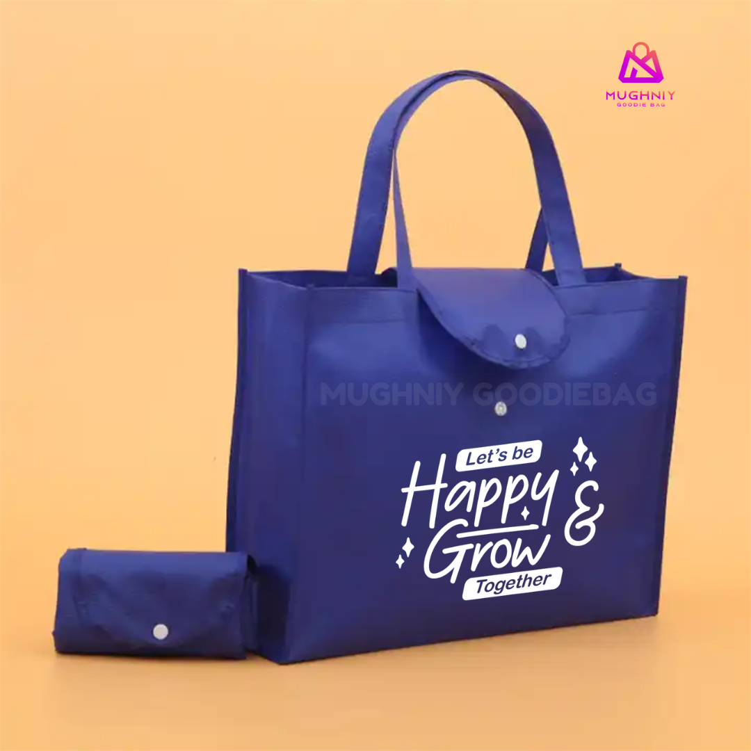 (35x45x10) Foldable Bag Besar Landscape Tipe Kancing  - Tas Lipat Custom Tutup Atas Bahan Spunbond 100 gram sablon 1 warna 1 sisi