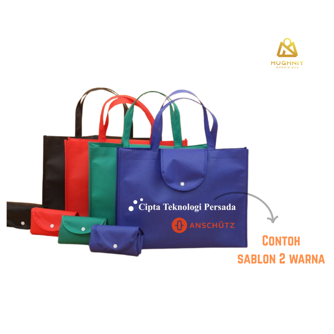 (35x45x10) Foldable Bag Besar Landscape Tipe Kancing  - Tas Lipat Custom Tutup Atas Bahan Spunbond 100 gram sablon 2 warna 1 sisi