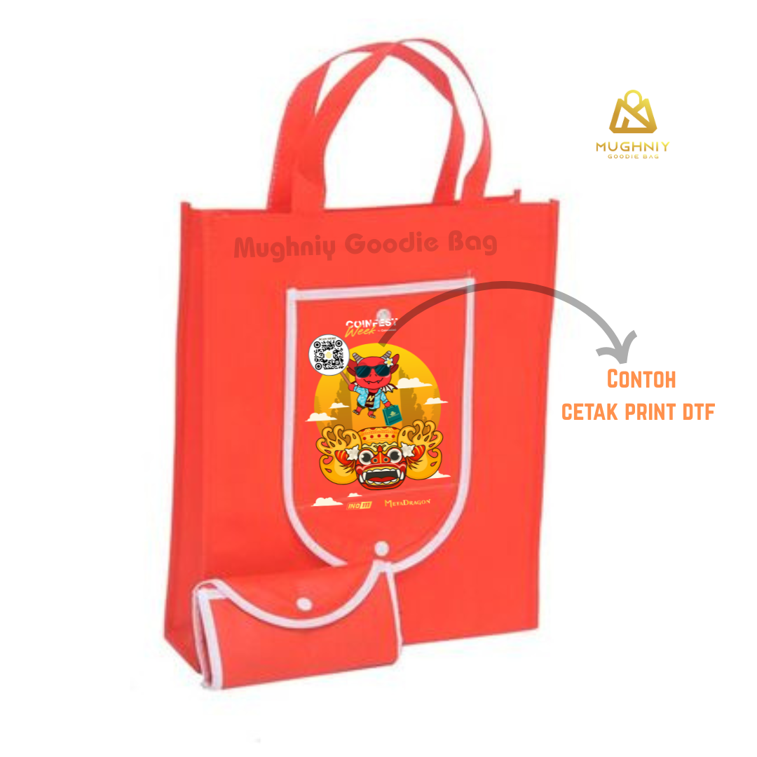 (30x40x10) Foldable Bag Tipe Kancing Cetak Full Color DTF - Tas Lipat Custom Dompet Tengah Bahan Spunbond 100 gram sablon 