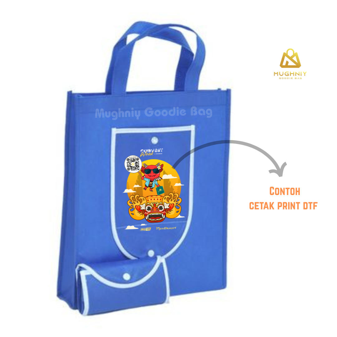 (30x40x10) Foldable Bag Tipe Kancing Cetak Full Color DTF - Tas Lipat Custom Dompet Tengah Bahan Spunbond 100 gram sablon 