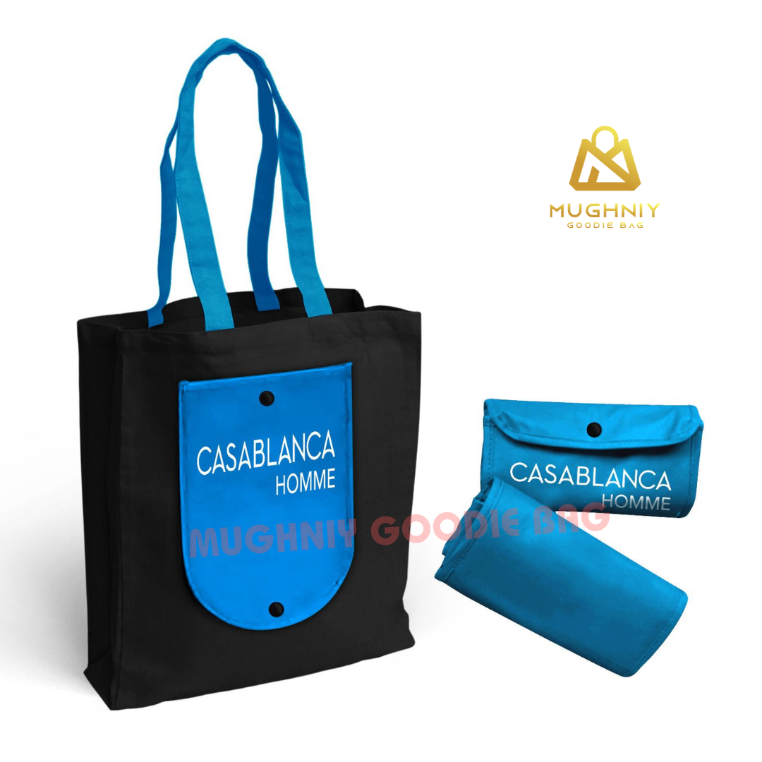 (35x45x10) Foldable Bag  Jumbo Tipe Kancing sablon 1 warna 1 sisi - Tas Lipat Custom Dompet Tengah Bahan Spunbond 100 gram 