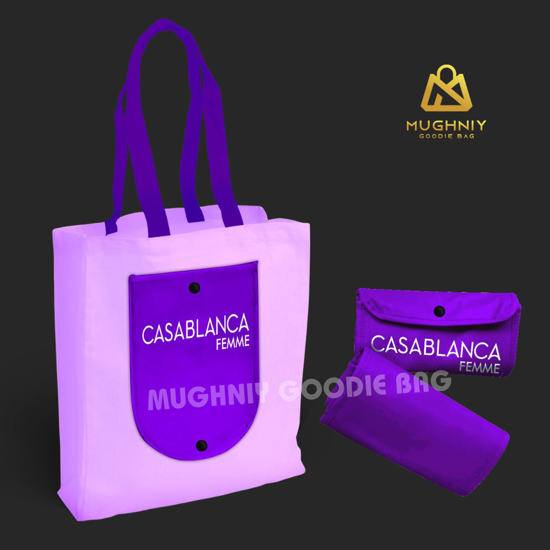 (35x45x10) Foldable Bag  Jumbo Tipe Kancing sablon 1 warna 2 sisi - Tas Lipat Custom Dompet Tengah Bahan Spunbond 100 gram 