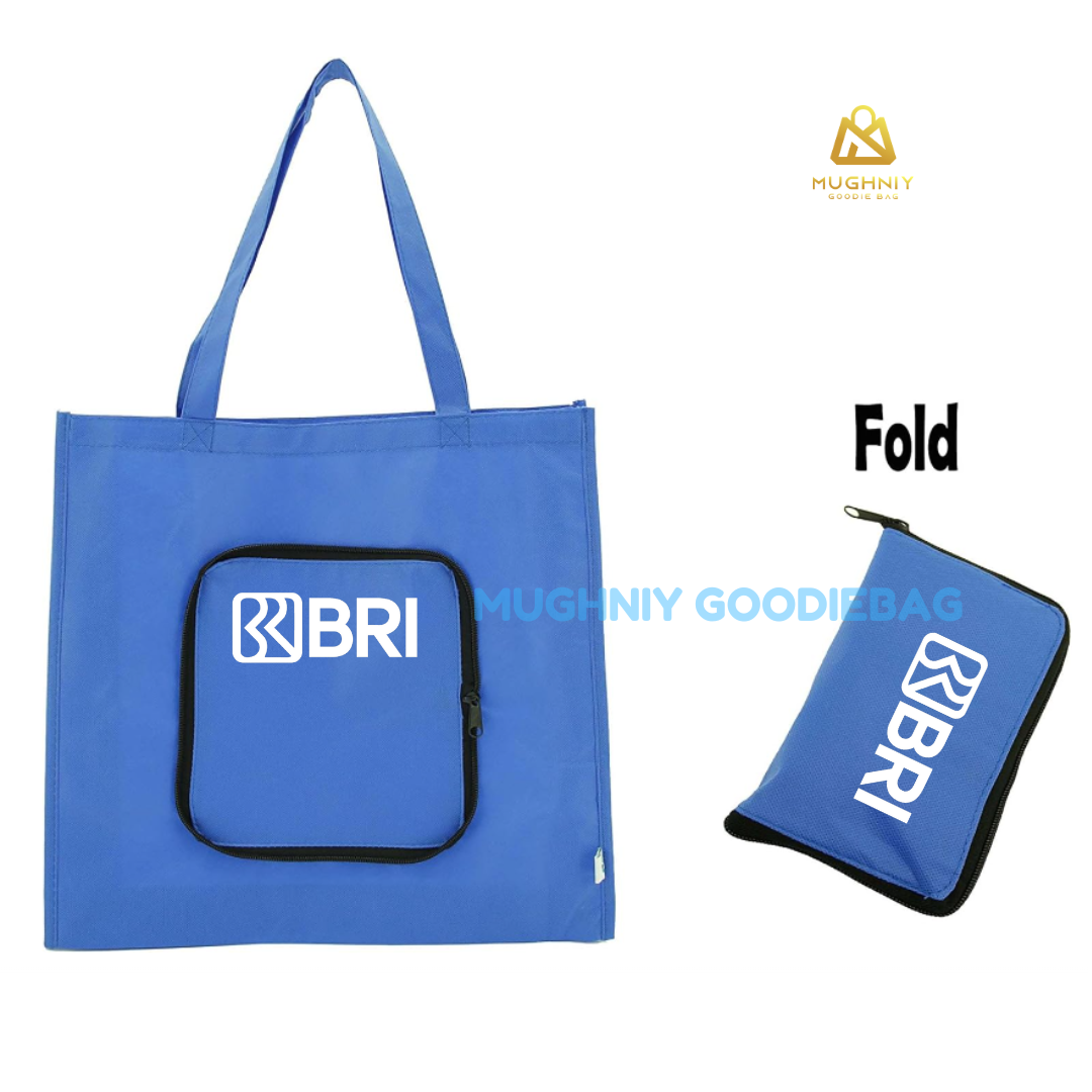 (30x40x10) Foldable Bag Resleting include sablon 1 warna 1 sisi - Tas Lipat Custom Bahan Kain Spunbond 100 gram