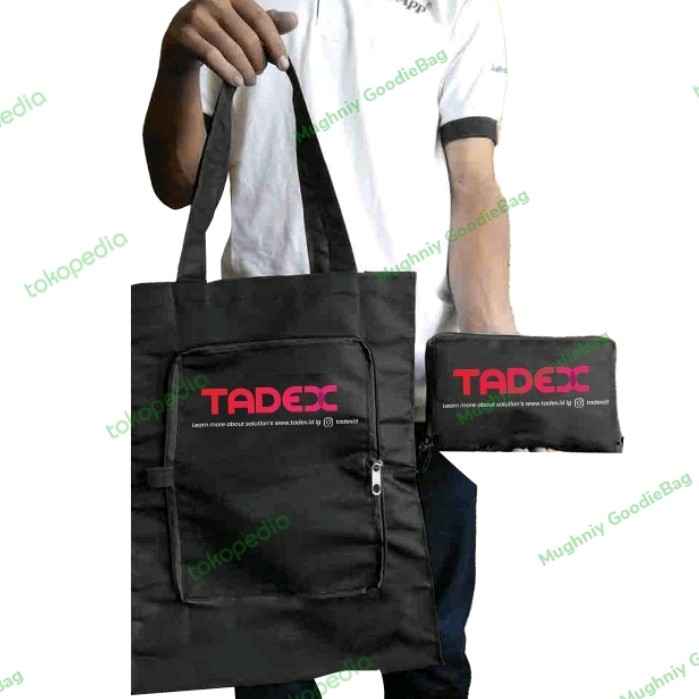 (30x40x10) Foldable Bag Resleting include sablon 2 warna 1 sisi - Tas Lipat Custom Bahan Kain Spunbond 100 gram