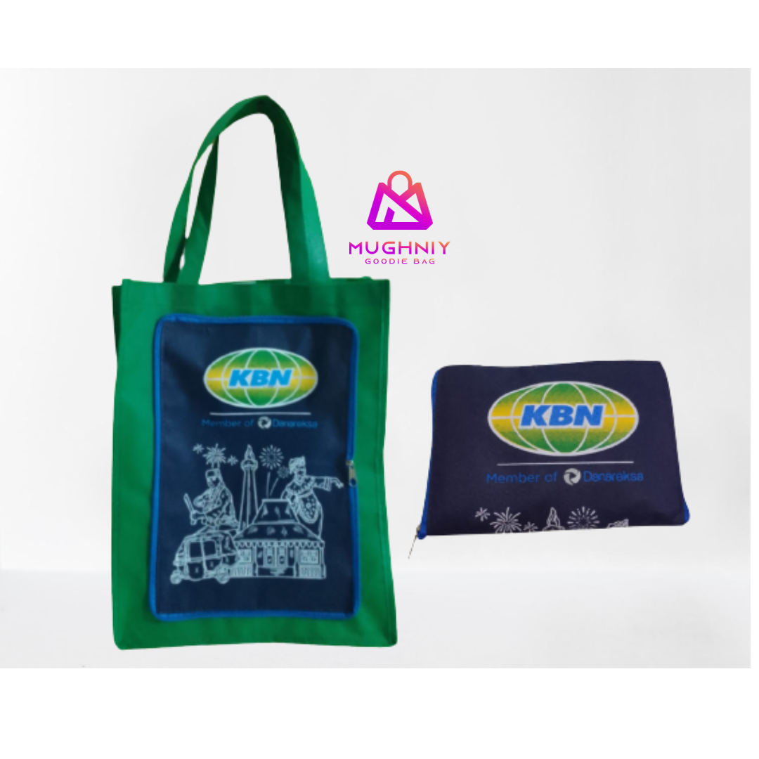 (30x40x10) Foldable Bag Resleting include Cetak DTF A4 1 sisi - Tas Lipat Custom Bahan Kain Spunbond 100 gram