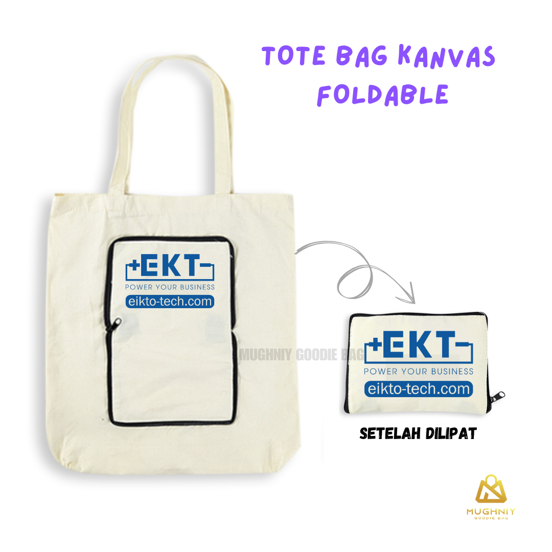 (30x40) Tas Kanvas Lipat  Resleting include sablon 1 warna dan 1 sisi - Foldable Bag Zipper Bahan Kanvas Terpal