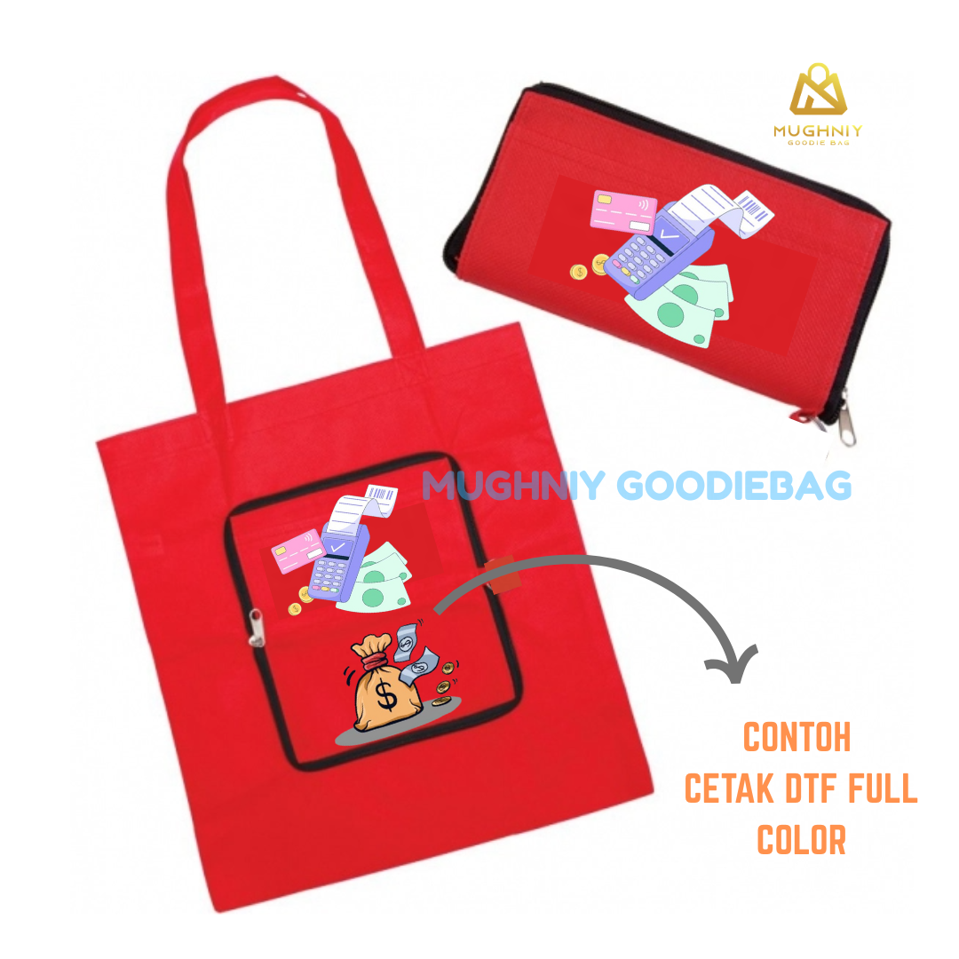(30x40x10) Foldable Bag Resleting include Cetak DTF A4 1 sisi - Tas Lipat Custom Bahan Kain Spunbond 100 gram