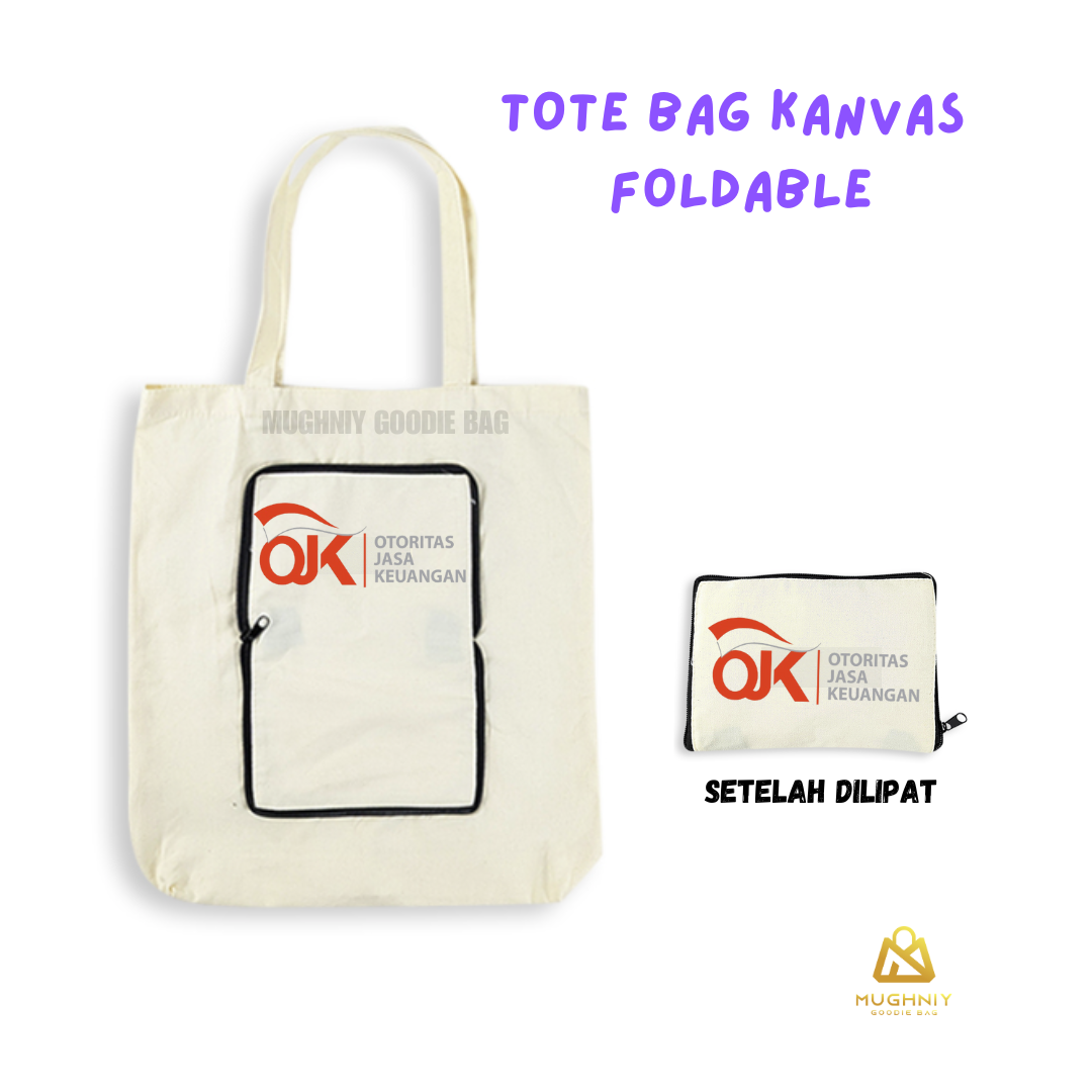 (30x40) Tas Kanvas Lipat  Resleting include sablon 2 warna dan 1 sisi - Foldable Bag Zipper Bahan Kanvas Terpal