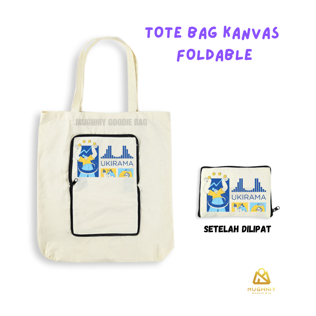 (30x40) Tas Kanvas Lipat  Resleting include sablon 3 warna dan 1 sisi - Foldable Bag Zipper Bahan Kanvas Terpal