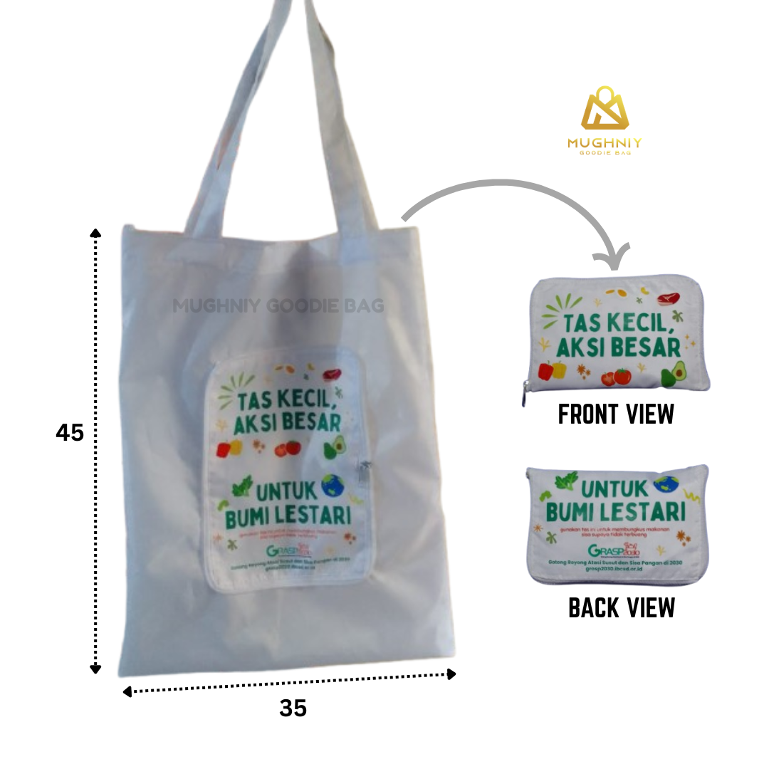 (35x45) Tas Parasut Lipat Cetak Desain Full Color DTF Area A4 dan 1 sisi - Foldable Bag Bahan Parasut tebal dan anti air
