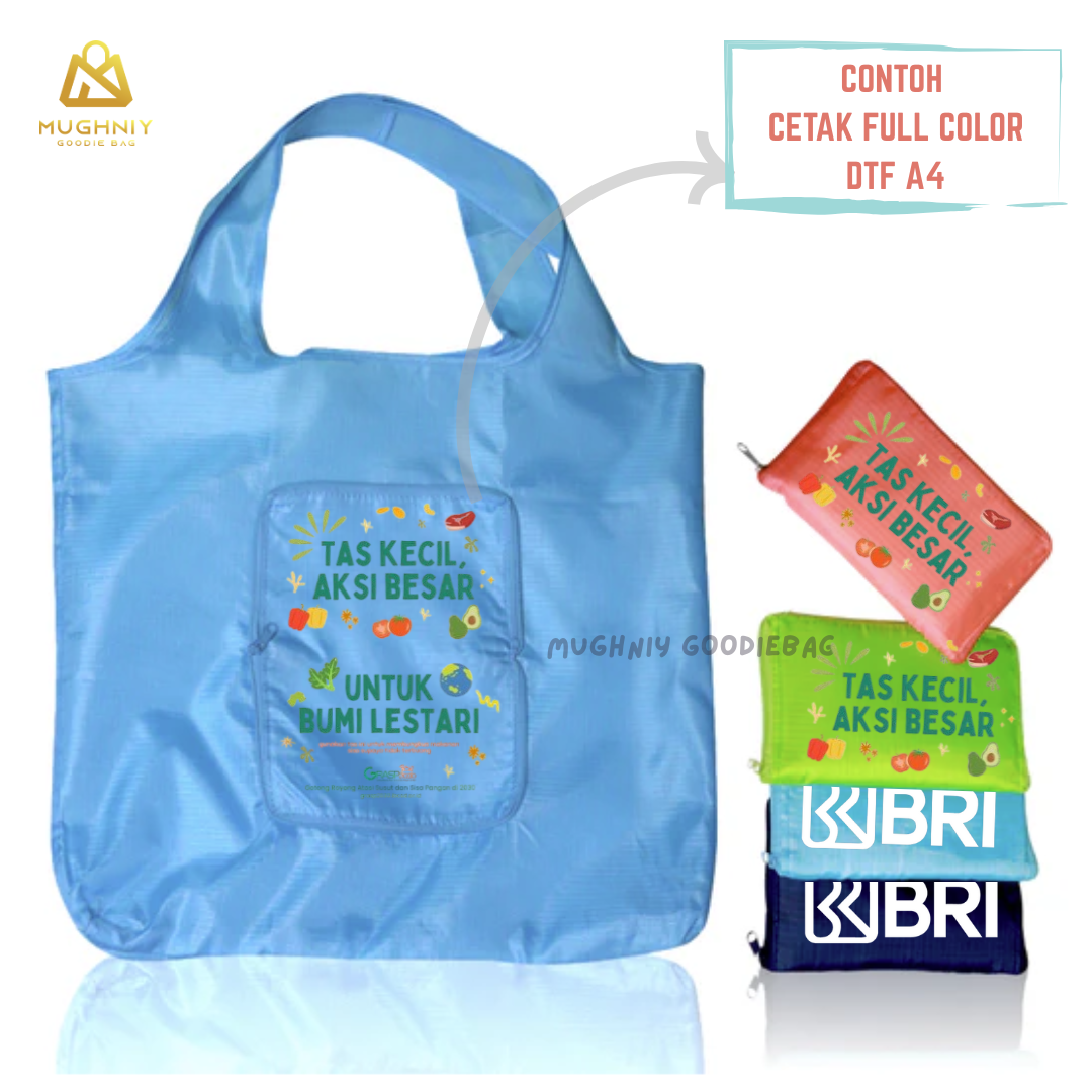 (40x45) Jumbo Foldable Bag Parasut Tebal Premium Cetak Full Color Area A4 1 sisi - Tas Lipat Parasut 