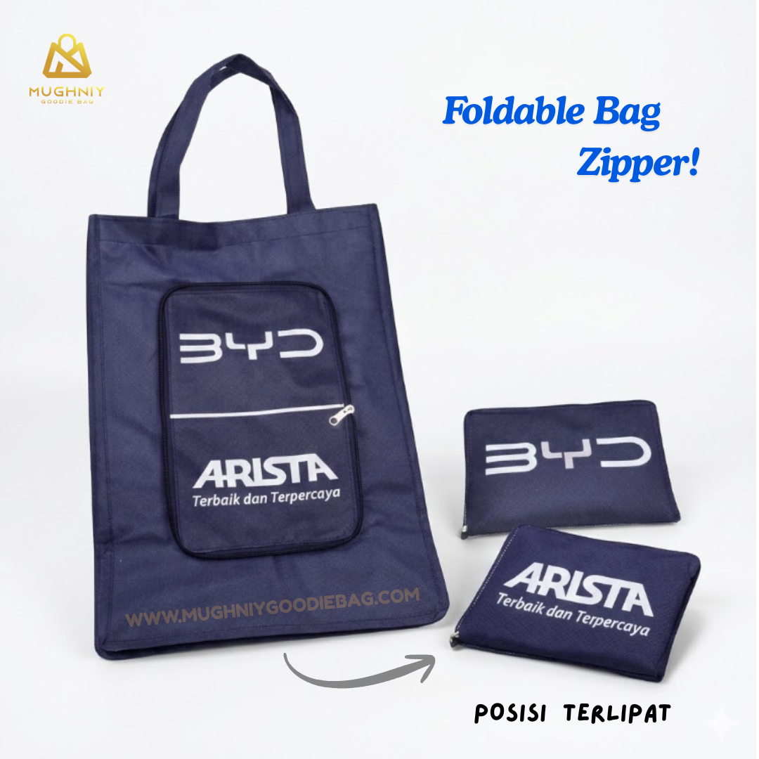 (30x40x10) Foldable Bag Resleting include sablon 1 warna 2 sisi - Tas Lipat Custom Bahan Kain Spunbond 100 gram