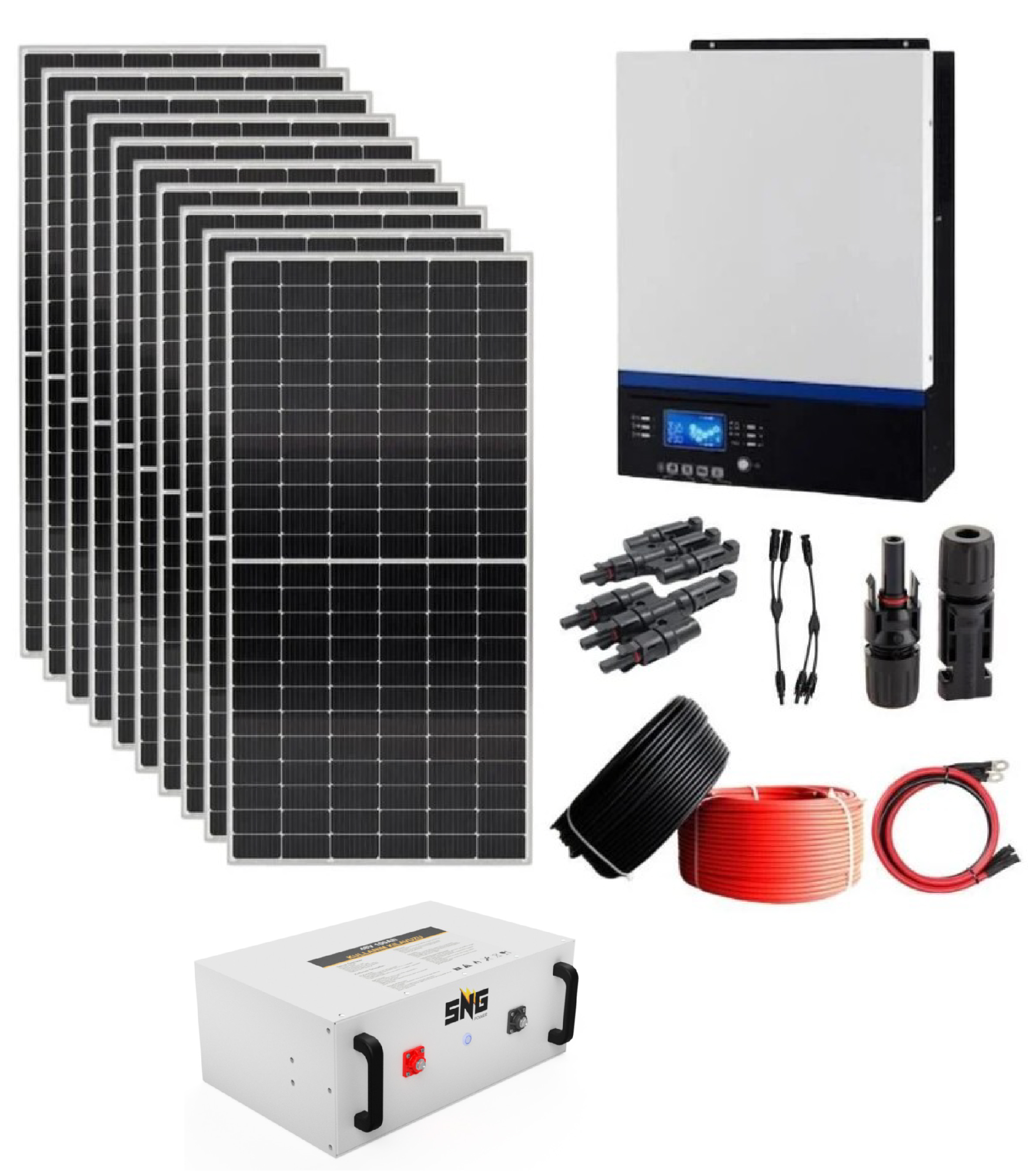 Güneş Enerjisi Solar Paketi 5Kw Mppt İnverter 550 watt Güneş Paneli 48V 100 Amper Lityum Akü