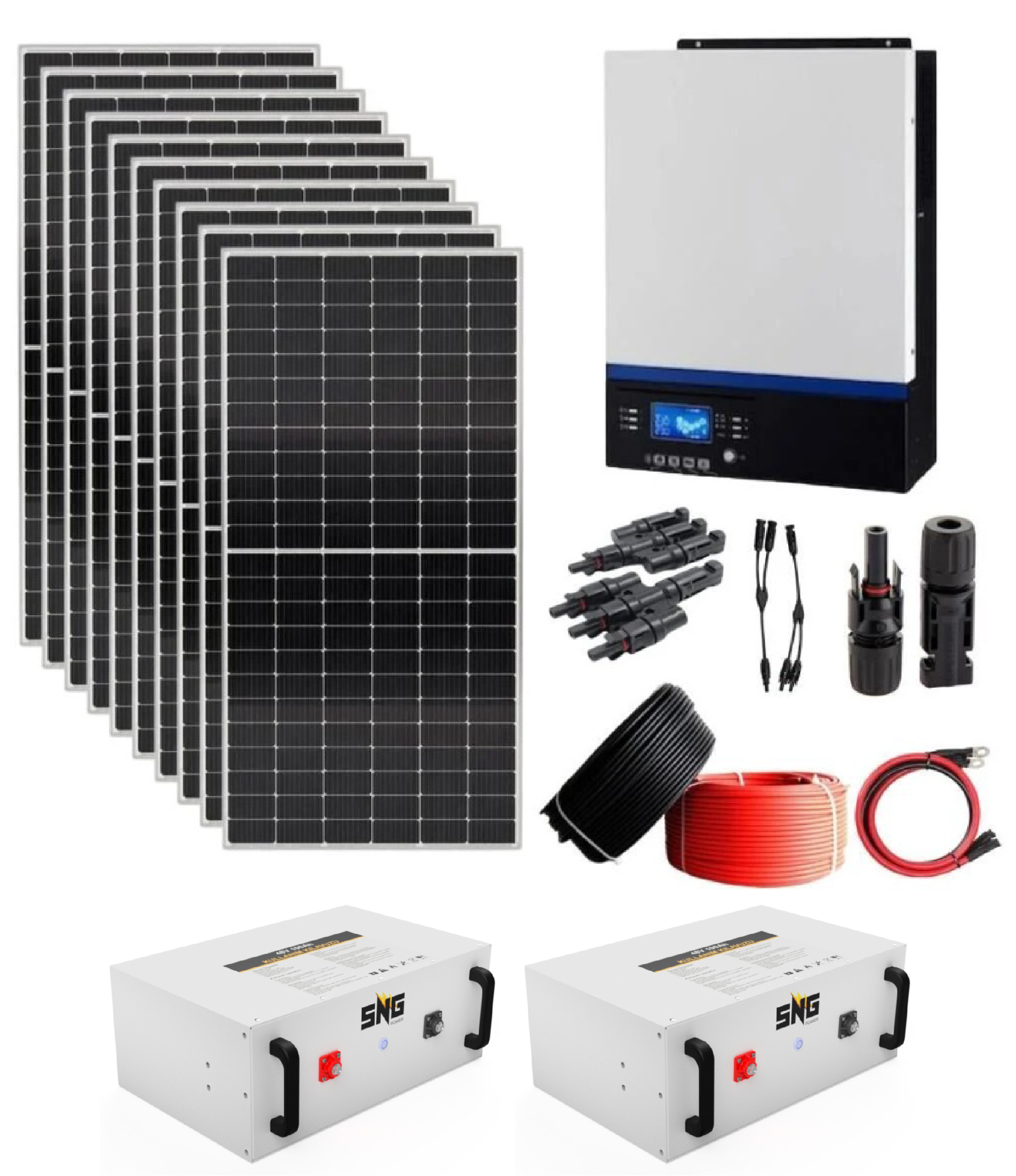 Güneş Enerjisi Solar Paketi 5Kw Mppt İnverter 550 watt Güneş Paneli 48V 200 Amper Lityum Akü
