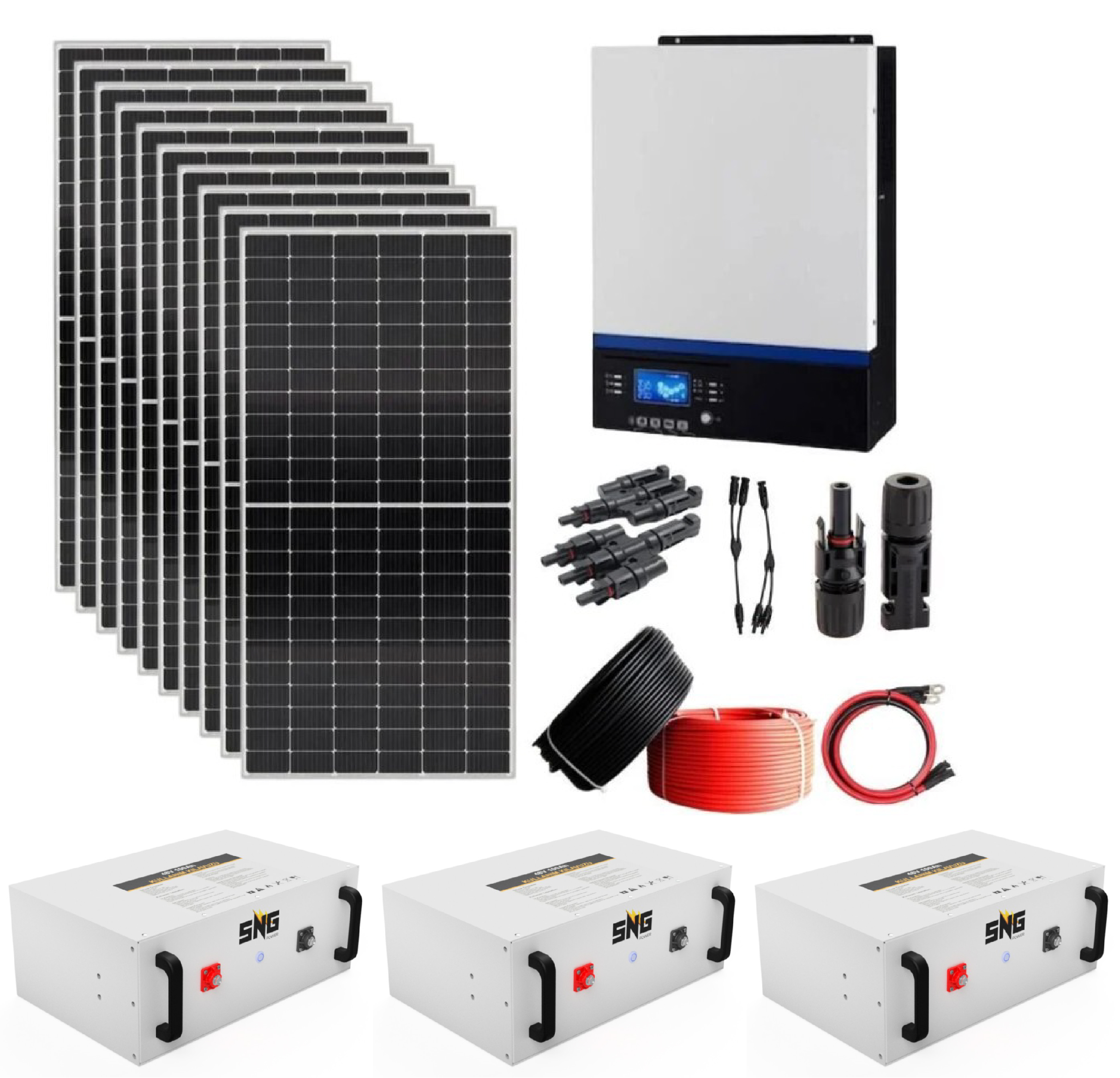 Güneş Enerjisi Solar Paketi 5Kw Mppt İnverter 550 watt Güneş Paneli 48V 300 Amper Lityum Akü