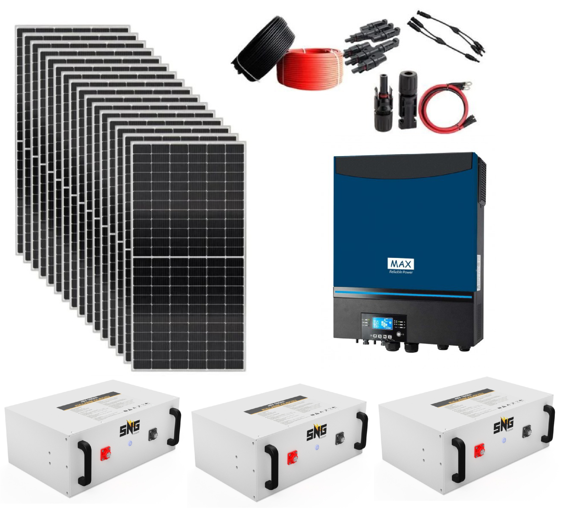 Güneş Enerjisi Solar Paketi 11Kw Mppt İnverter 550 watt Güneş Paneli 48V 300 Amper Lityum Akü