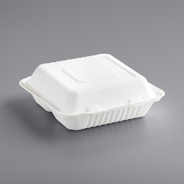 9" x 9" x 3" 3-Com Bagasse Take-Out Box - 200/Case