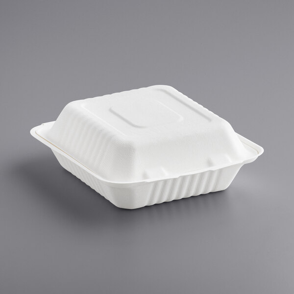 8" x 8" x 3" Bagasse Take-Out Box - 200/Case